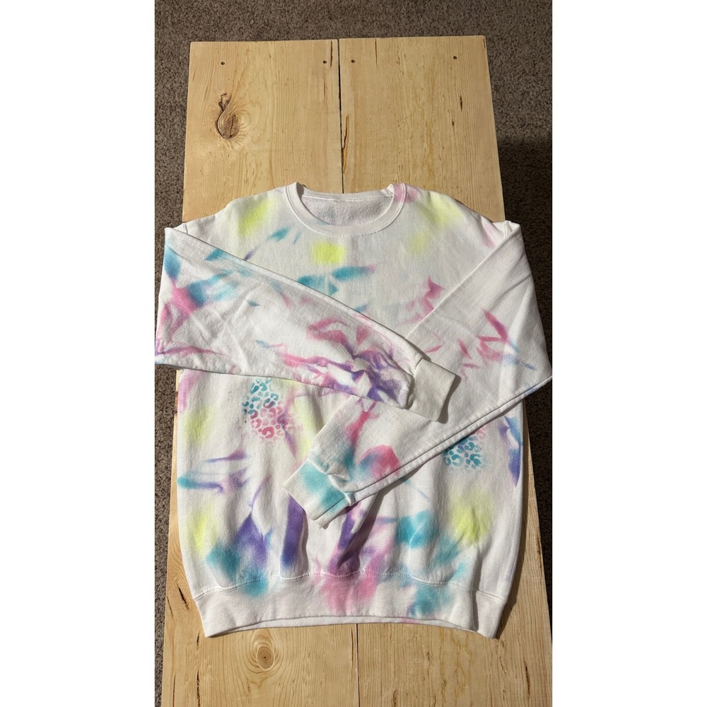 Unbranded Women Tie Dye Crewneck Sweatshirt Pastel Leopard White Multicolor